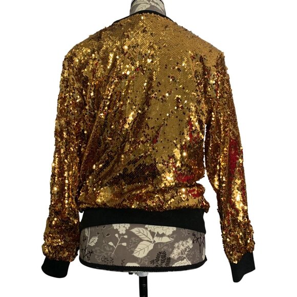 NWT $89 CRESAY Bomber Jacket Sequin Fitted Gold Sequence Zip Up Blazer SZ Small - Picture 2 of 7
